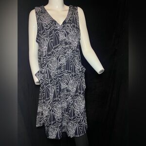 J. Jill tank dress, navy with white marine pattern, large pockets. Size medium